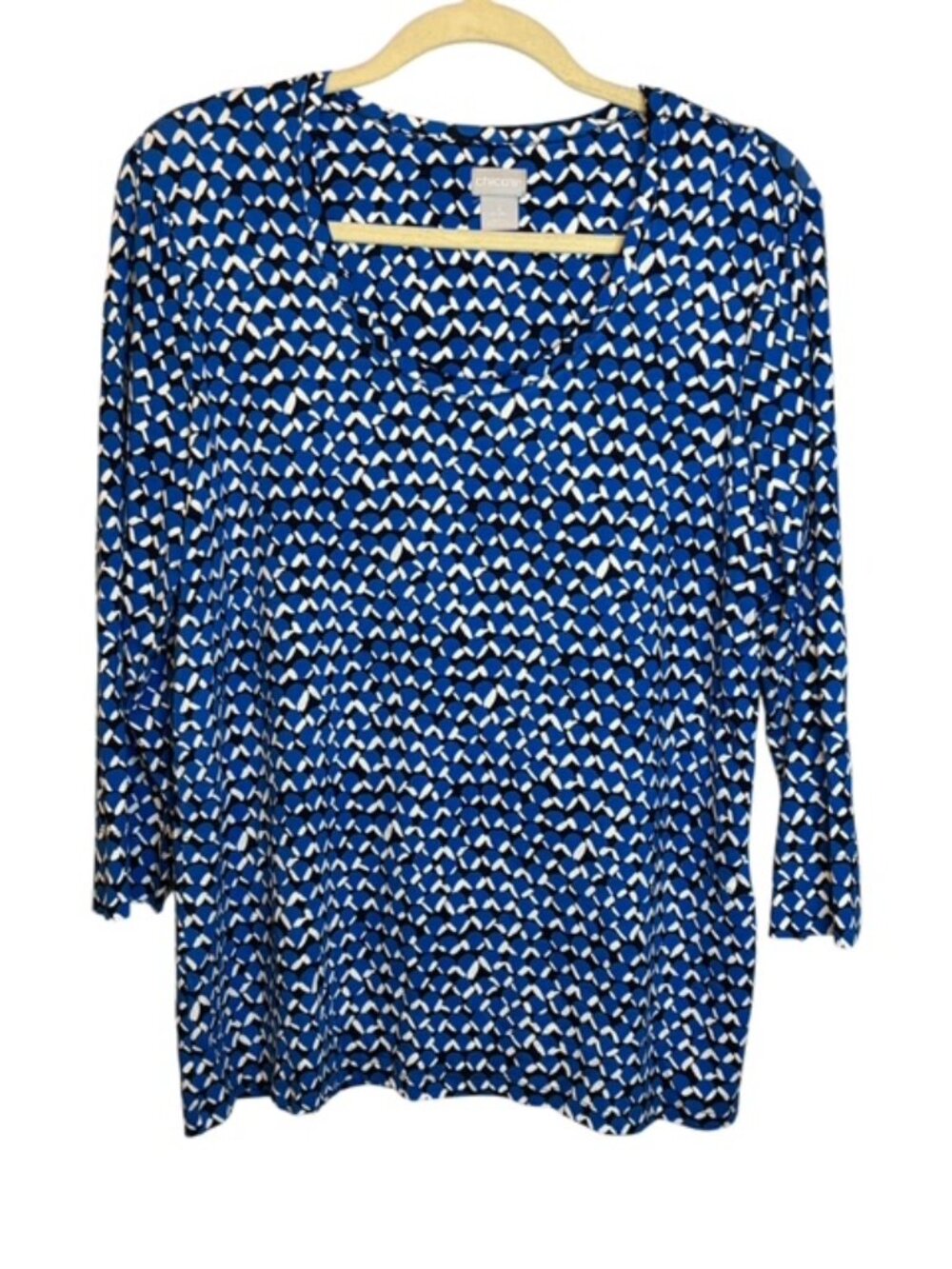 Chicos Blouse Women's Large Abstract Scoop Neck 3/4 Sleeves‎ Chico's 2